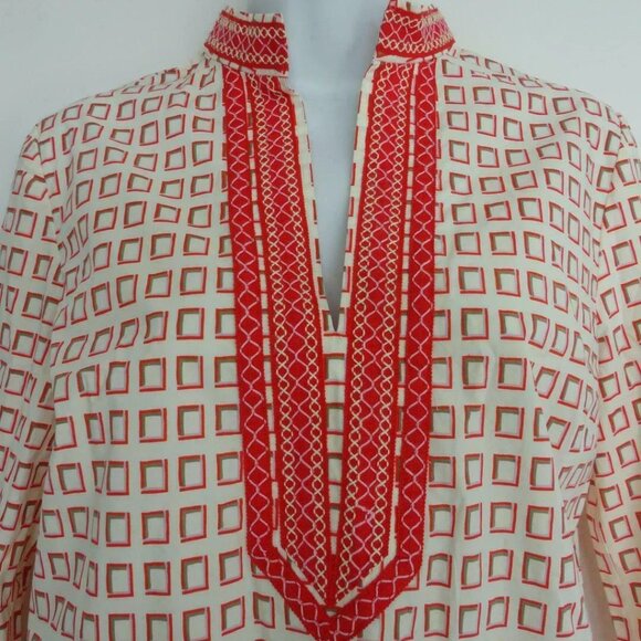 NWT TORY BURCH Square Frame Red Cotton Tory Mini Dress 6 - Picture 3 of 7